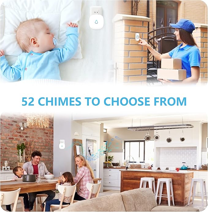 SECRUI Wireless Doorbell, Easy installation, Waterproof, Adjustable Volume, 58 Chimes, Colorful LED, 1000Ft Range, M520+F55, White