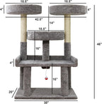 Prestige Cat Trees 46″ XXL Heavy Duty Cat Tree – Extra-Large, Sturdy Indoor Cat Tower with Multiple Perches, Sisal Scratch Posts & Solid Wood Base (Gray)