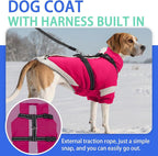 MIGOHI Reflective Dog Winter Coat,Warm Dog Jacket with Harness,Fleece Jacket for Large Dogs,Waterproof Pet Puffer Jacket Snowsuit,Windproof Pet Clothes for Cold Weather,Australian Shepherd,XL,Rosered