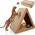 3 Pack Cardboard Cat Scratcher & Scratch Pad with Catnip, Buildable Triangle Cat House w/ 6-Sided Use, Furniture Protection for Indoor Cats