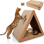3 Pack Cardboard Cat Scratcher & Scratch Pad with Catnip, Buildable Triangle Cat House w/ 6-Sided Use, Furniture Protection for Indoor Cats