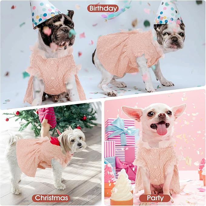 Kuoser Dog Dress, Cute Dog Dresses for Small Dogs Girl Elegant Puppy Tutu with Bow-Knot, Doggie Princess Costume Pet Outfit for Birthday Party Christmas Halloween Wedding, Pink S
