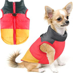 Idepet Pet Dog Cat Coat with Leash Anchor Color Patchwork Padded Puppy Vest Jacket Teddy Chihuahua Costumes Pug Cloth XS S M L (Medium (Pack of 1), Yellow)