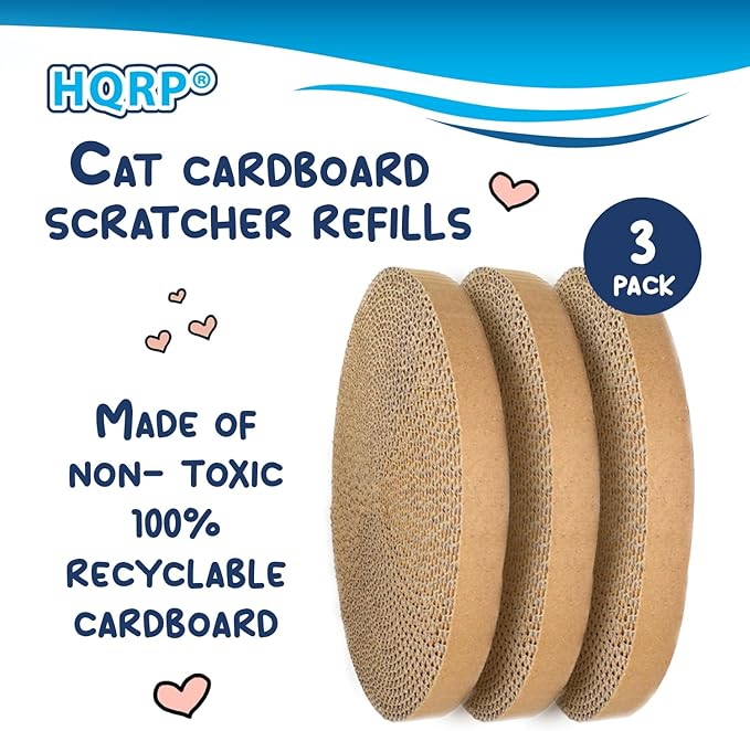 HQRP 3-Pack Round Cat Scratcher Refill, 10'' Round Scratch Pads for Cats, Refill for Cat Scratcher with Ball, Circular Cardboard Insert, Medium