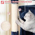 70in Cat Tree Cat Climbing Tower with Scratching Post, Cats House Perch Kitten Tree Condo Wood Playhouse, Pet Trees Tower for Indoor Cats, Navy Blue