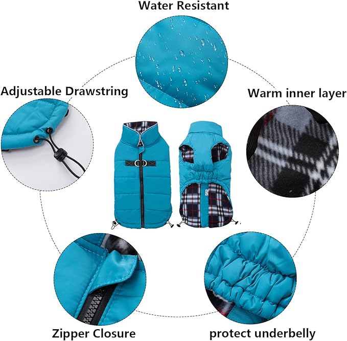 Geyecete Dog Winter Warm Coat Windproof Snowproof Pet Outdoor Jacket for Small Medium Large Dogs - Blue - M