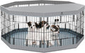 PJYuCien Dog Playpen with Top Cover and Bottom Pad - Metal Foldable Exercise Pen, 8 Panels 24" H x 24" W Indoor Outdoor Pet Fence Puppy Crate Kennel, Gray