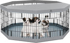 PJYuCien Dog Playpen with Top Cover and Bottom Pad - Metal Foldable Exercise Pen, 8 Panels 24" H x 24" W Indoor Outdoor Pet Fence Puppy Crate Kennel, Gray
