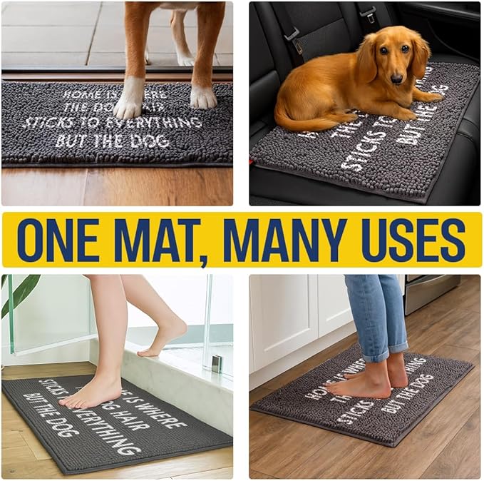 Muddy Mat® Absorbent Microfiber Door Mat, Non Slip Washable Chenille Rug - Home is Where The Dog Hair Sticks to Everything But The Dog Funny Pet Welcome Mat 19"x30"