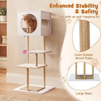 Tangkula Modern Cat Tree, 40 Inches Minimalist Wood Cat Tower with Rubber Wood Posts, 2 Cardboard Scratching Pads, 2-Door Condo, Dangling Ball, Jumping Platforms for Indoor Cats