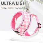 PUPTECK Soft Mesh Dog Harness and Leash Set Pet Puppy Cat Comfort Padded Vest No Pull Harnesses, Checkered Pink&White, L
