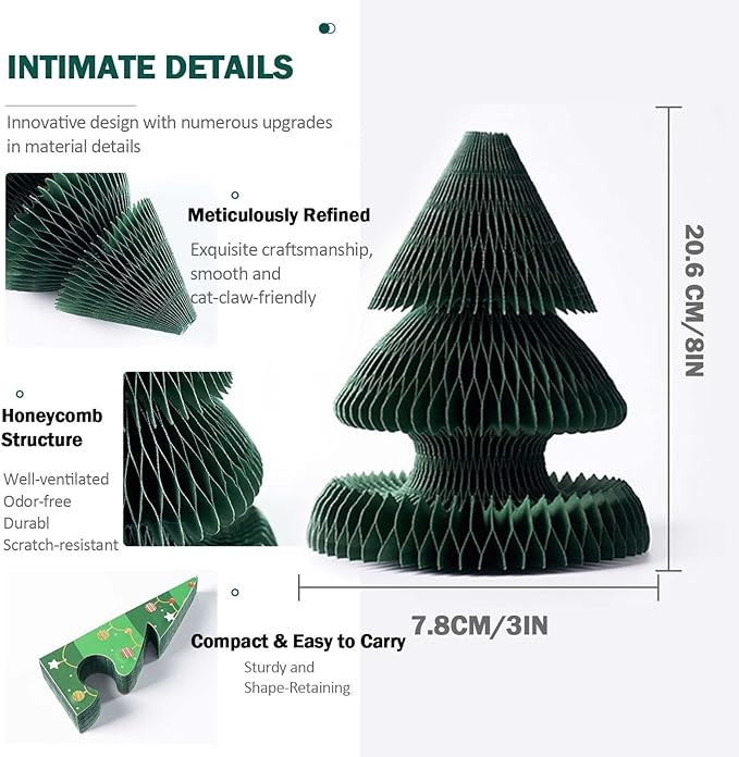 Corrugated Paper Cat Scratcher, High-Density - Pine Tree Design with Jingling Ball & Circular Track, Interactive Scratch Pad for Indoor Cats & Furniture Protection