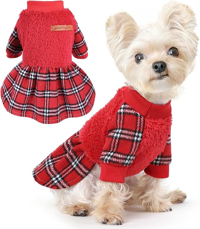 Dog Sweater Dog Winter Clothes for Small Dogs Boy Girl Fall Puppy Dress Warm Fleece Chihuahua Yorkie Teacup Doggie Sweaters Dresses Doggy Sweater for Small Dogs Girl Cat Outfits, Red, XXS