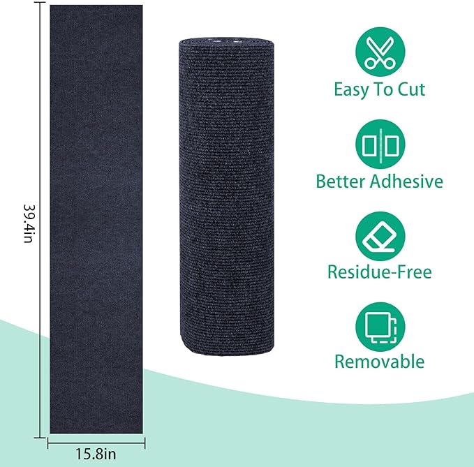 Trimmable Cat Scratcher Mat, Self-Adhesive Cat Scratching Carpet Pad Replacement for Cat Tree Shelves, Cat Steps and Posts, DIY Cat Scratch Couch Furniture Protector (Dark Blue, 39.4"x15.8")