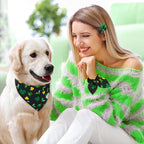 E-Clover St Patrick Dog Bandana Boy & Matching Scrunchie-Shamrock Dog Bandanas Irish Pet Scarf Bib for Medium Large Dogs Girl Owner Gift Dark Green