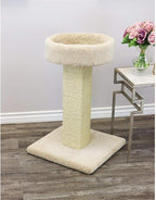 Maykoosh French Flair Elevated Cat Scratch Post with Cat Bed, Compact and Stylish Elevated Cat Bed with Plush Carpet and Sisal Scratching Post, Perfect for Sleep and Play Light Tan