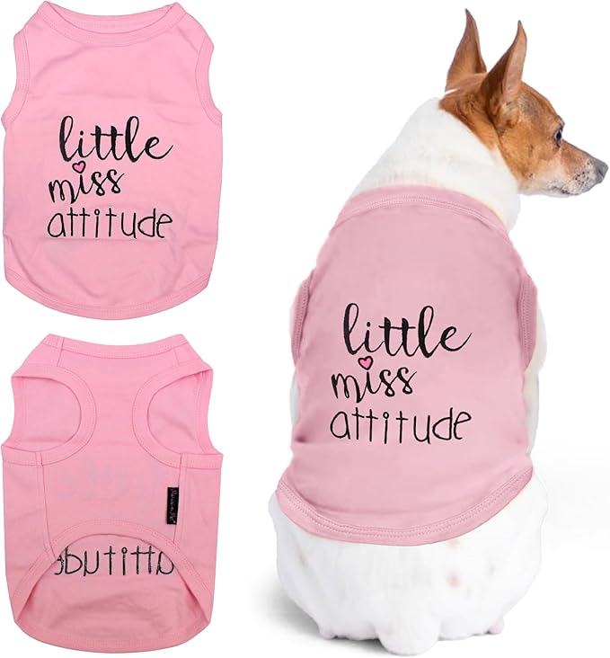 Parisian Pet Dog Shirt – 100% Cotton Shirts for Large Dogs – Sleeveless Miss Attitude Pink Puppy Clothes – Breathable and Soft Girl Dog Clothes - Stretchy Pet Apparel - Summer Tshirts for Dogs