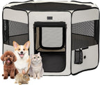 PETSFIT 45.5" Dog Playpen with Dual Zipper Doors –Sturdy Foldable Pet Playpen for Large & Medium Dogs with Removable Mesh Top and Leakproof Bottom