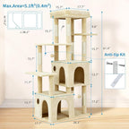 Beige 61" Heavy Duty Cat Tree for Large Indoor Cats & Maine Coon, Warm Multi-Level Cat Tower with Extra Large Perch, 2 Spacious Condos, Natural Sisal Scratching Posts & Interactive Toys