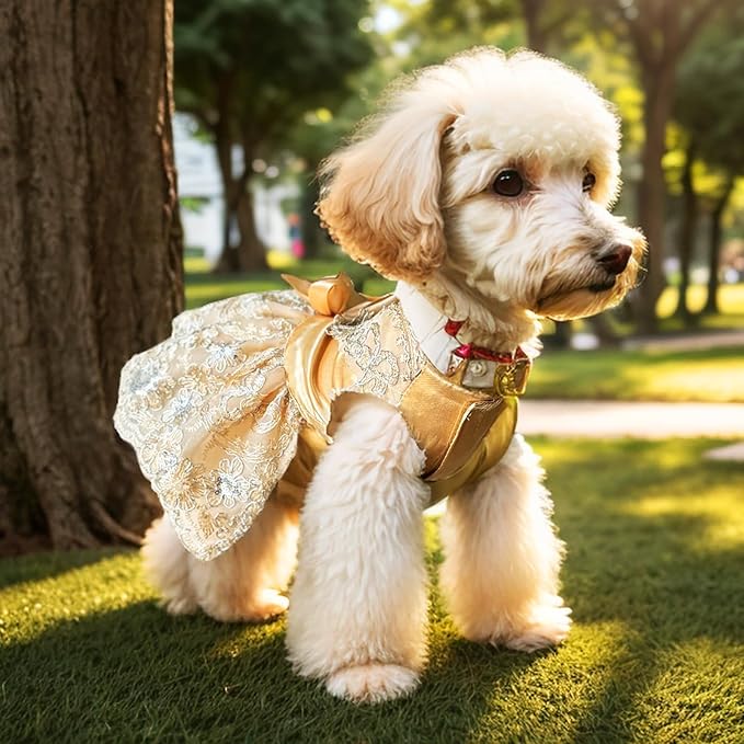 Lolita Luxury Dog Princess Dress for Small Dogs Girls,Embroidered Sweet Pet Clothes Wedding Birthday Party Puppy Dresses,Cat Apparel Accessories Costumes Outfit Skirt（X-Small）