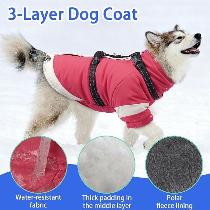 MIGOHI Snowproof Dog Jacket with Harness Reflective Small Dog Coat with Sleeves,Waterproof Fleece Winter Puffer Jacket for Dogs,Turtleneck Puppy Coats for Dogs Chilly Day,S,Pink