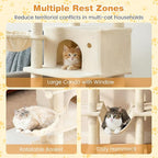 Tangkula Tall Cat Tree, 63 Inch Large Cat Tower with Sisal Scratching Posts, Plush Top Perch, Condo, Hammock, Basket Bed, Dangling Balls & Jumping Platforms for Indoor Cats Large Adult (Beige)