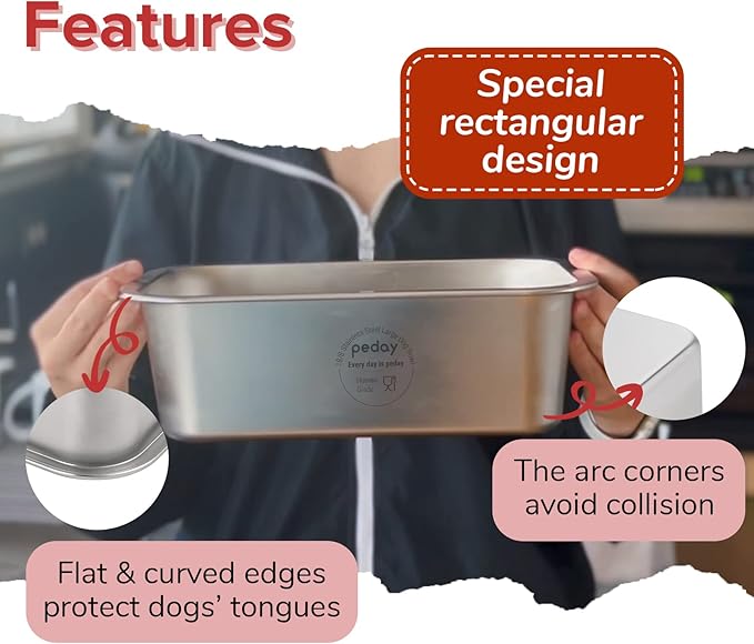 PEDAY 1.2 Gallon Large Dog Water Bowl, 18/8 Human Grade Stainless Steel - Silver Classic