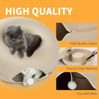 Peekaboo Cat Tunnel for Large Cats up to 30 lbs, Features A Jingle Ball, Removable and Washable Tunnel Bed, and a Cozy Donut Tunnel (Beige, 24 Inches)
