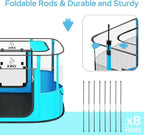 Portable Pet Playpen with Waterproof pad, Collapsible Crates Kennel Playpen for Dog cat and Rabbit &Travel playpen Outdoor or Indoor (Medium（31.5" L x 23.6" W x 21.7" H）, Clear Blue)