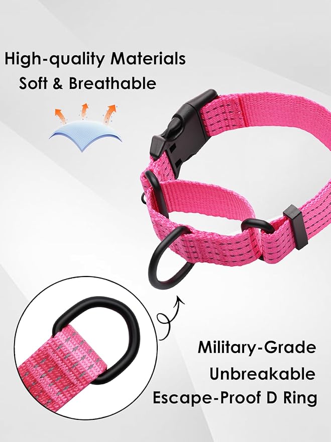Martingale Collar for Dogs, Adjustable Soft Nylon Dog Collars with Special Design Cute Patterns (Pink, M (1" x 15.5"-19.5"))