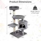 Tangkula 36 Inch Cat Tree Tower, Multi-Level Cat Tower with Condo, Top Perch, Sisal Scratching Posts & Hanging Rope, Spring & Hanging Balls, Climbing Platforms for Indoor Cats and Kittens (Light Gray)