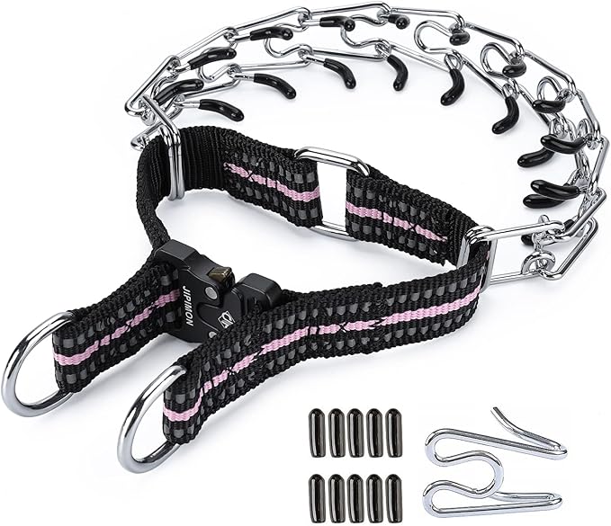Pinch Collar for Dogs Adjustable Dog Training Collar with Comfortable Rubber Tip and Quick Release Buckle for Small Medium Large Dogs (Medium, Pink)