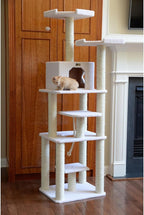 Cat Tree Tower Six Level Ivory Playhouse Cat Scratching Post - 81" Tall Indoor Kitty Condo 152