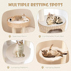PETSITE 50 inch Cattail Cat Tree Tower, Multi-Level Cat Tower with Sisal Scratching Posts, Condo, Side Basket, Ladder, and Top Perch with Removable Soft Cushion, Modern Cat Tree for Indoor Cats