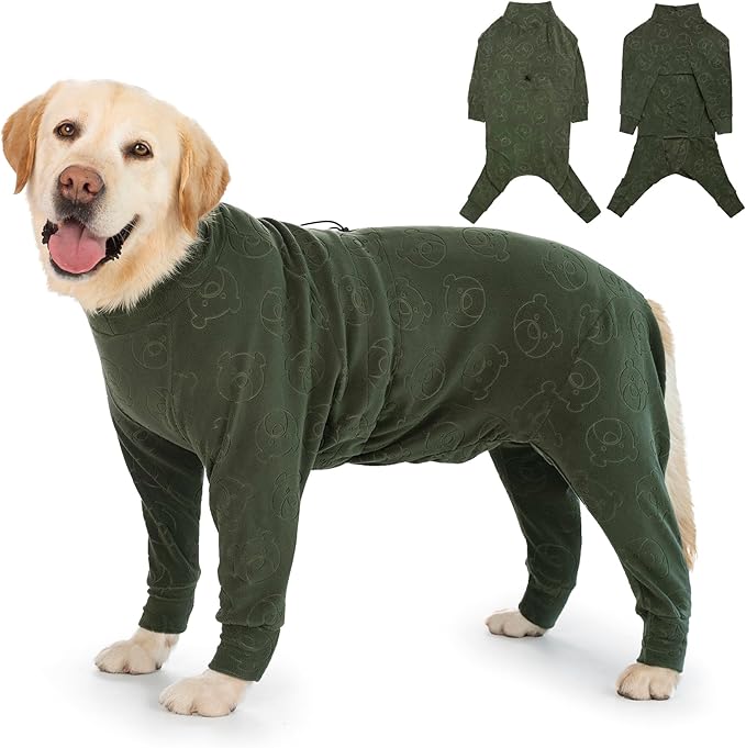 Dog Coats Autumn Winter Jumpsuit for Large Medium Dogs, Warmer Polar Fleece Dog Bodysuit Lightweight Pajamas, Pullover Stretchy Cold Weather Clothes (Dark Green, 4XL)