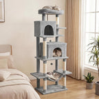 PETSITE 70-inch Tall Cat Tree, Modern Multi-Level Cat Tower with 2 Comfy Condos, Sisal Scratching Posts, Snug Hammock, and Dangling Ball, Ideal for Indoor Cats and Kittens (Grey)