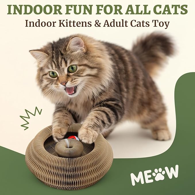 1 Pack Cat Scratcher Toy with Balls Bells, Magic Organ Foldable Cat Scratching Board for Kitten, Interactive Toys for Indoor Adult Cats Exercise Anxiety Relief, Auburn