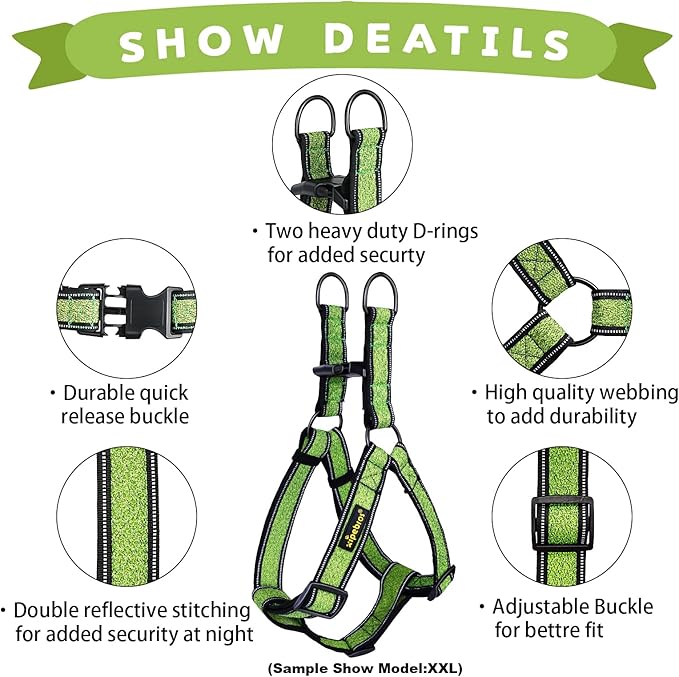 No Pull Dog Harness with Reflective Adjustable,Stops Pets from Pulling and Choking On Walks for Medium/Large Dogs (Green, XL)