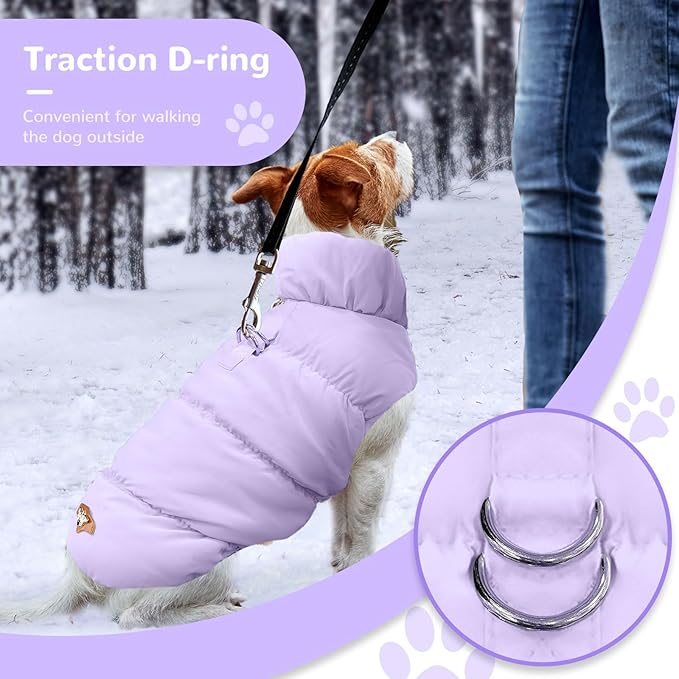 Winter Warm Dog Jacket for Small Medium Dogs Cat Cold Weather Coats with Harness Paded Dogs Fleece Vest Waterproof Windproof Dog Snow Jacket Pet Puppy Clothes (Purple,XL)