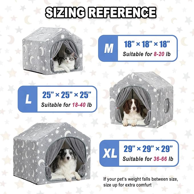 Indoor Dog House, Night-Luminous Star Dog Tent with Frame, Washable Dog Cave Bed, Suitable for 8-20 lb Puppy and Cat