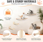 VEVOR Wall Mounted Cat Shelves, Perches with Jumping Posts & Hammocks, Cat Furniture Set up to 40 lbs, Removable & Washable Coral Fleece for Sleeping, Playing, Climbing, Set of 4