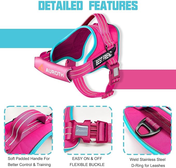 AUROTH Dog Harness and Leash Set, Soft Padded Service Dog Vest with 5.25FT Dog Leash, No Choke, Easy On Pet Vest, Adjustable Reflective No Pull Dog Harness for Large Dogs, Easy Walking and Training