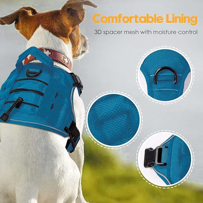 Heavy-Duty Tactical Dog Harness for Large Dogs, No Pull Adjustable Reflective Pet Vest with Molle System, K9 Military-Grade Control for Service Training, Outdoor & 10+ Breeds, Blue, Small