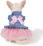 Dog Dress, Fashion Puppy Tutu Princess Dresses for Small Dogs Girl, Sweet Skirt with Dog Bowknot Clips, Spring Dog Cat Clothes Pet Apparel (Denim Princess Dress, Small)