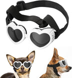 Lewondr Small Dog Sunglasses UV Protection Goggles Eye Wear Protection with Adjustable Strap Doggy Heart Shape Anti-Fog Sunglasses for Pet Dogs Sun Glasses Doggie Windproof Glasses, White