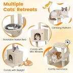 PETSITE 80-inch Tall Modern Cat Tree, Multi-Level Cat Tower with 2 Comfy Condos, Sisal Scratching Posts, Side Basket, Snug Hammock, and Dangling Balls, Ideal for Indoor Cats and Kittens (Beige)