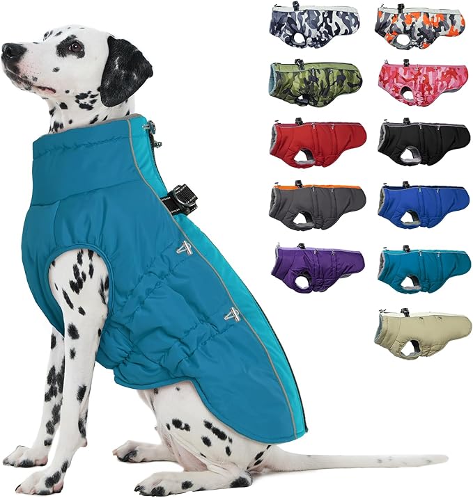 Medium Dog Winter Jacket - Warm Reflective Water-Resistant Snowsuit for Medium Dogs, Green