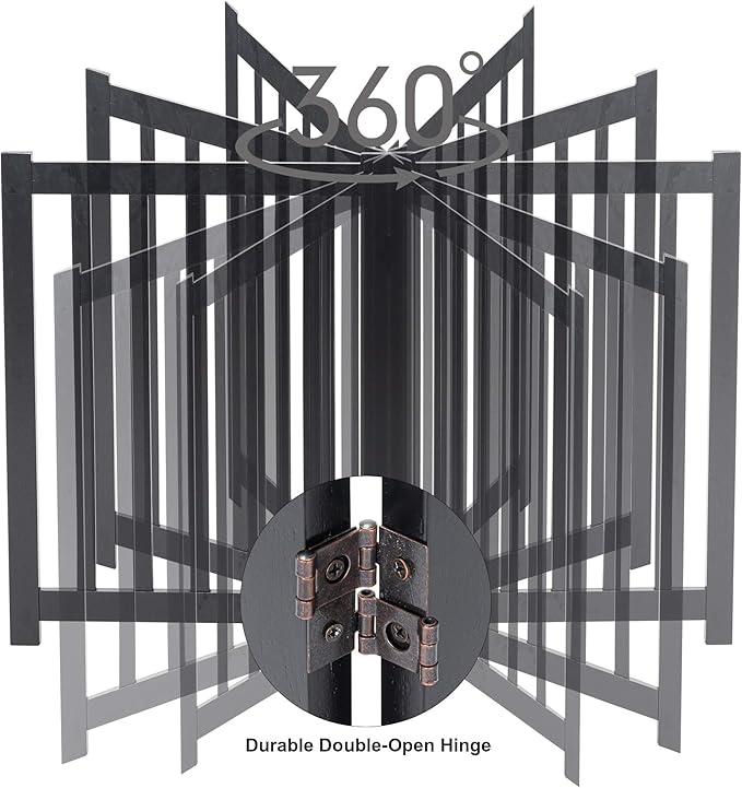 LZRS 3-Panel Wooden Free Standing Foldable Dog Gate Indoor – 24" High,Step-Over Safety Pet Gate for Doorways, Stairs, Hallways, Indoor Dog Barrier for Small to Medium Dogs & Puppies, Black