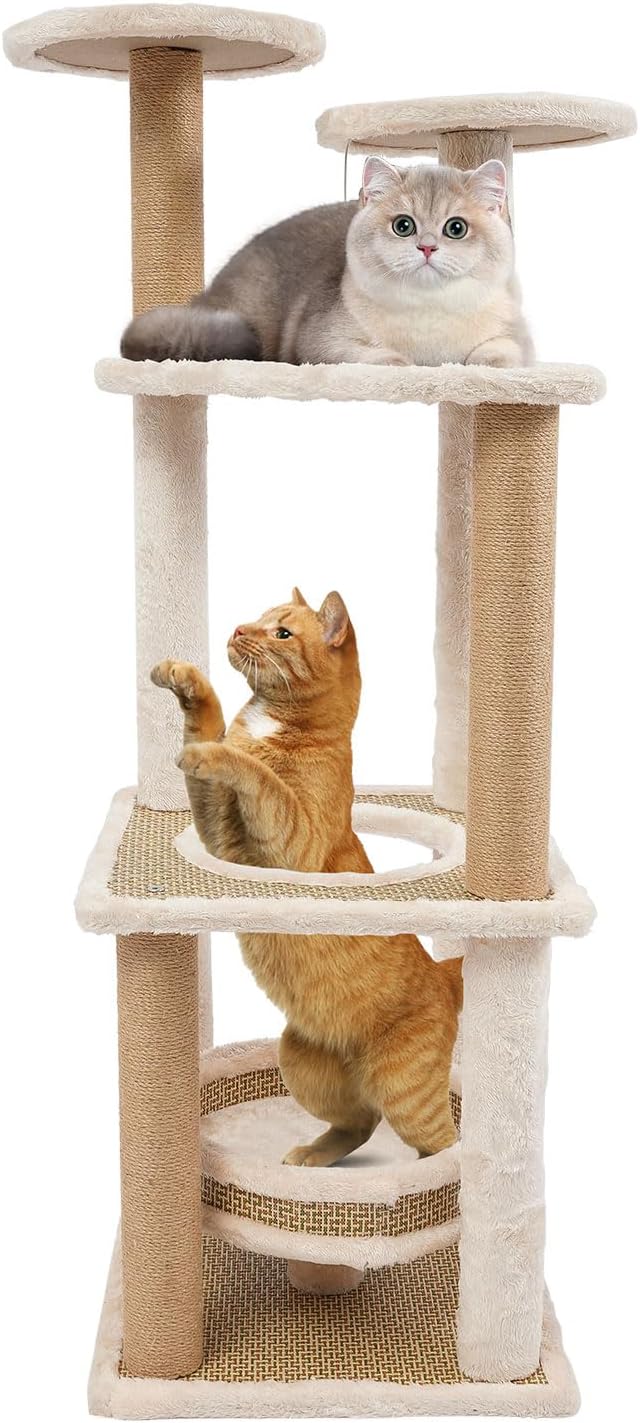 5-Tier Large Cat Tree Condo with Scratching Posts & Play Ball, Cats Tree Tower Cat Shelves Cat Towers House for Indoor Cats with Jump Platform Ideal Cat's Climbing Frame & Playhouse