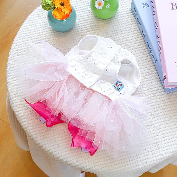 ANIAC Fancy Small Dog Dress, Bow Knot Girl Puppy Clothes, Cat Princess Dress, Spring Dog Clothes Female, Formal Pet Pary Outfit for Wedding Birthday Valentines (Red Bow, Small)